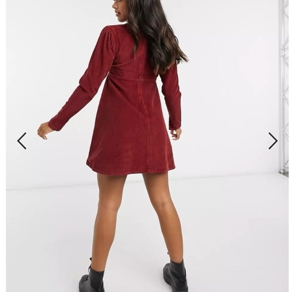 ASOS Corduroy Smock Mini Dress in Red - Picture 8 of 9